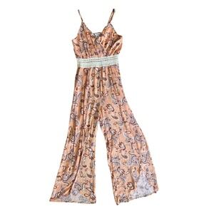 Rue 21 Jumpsuit Size M Paisley Print Draped Design Rayon Wide‎ Leg open
